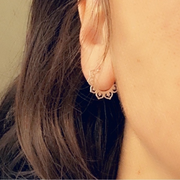 Sterling Silver Laser Cut Heart Half Hoop Earrings - Picture 2 of 9